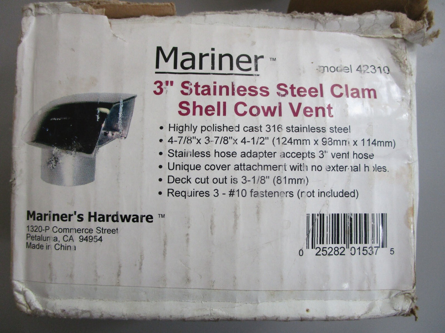 *NEW* 0820 Mariner's Hardware 3" Stainless Steel Cowl Vent 42310