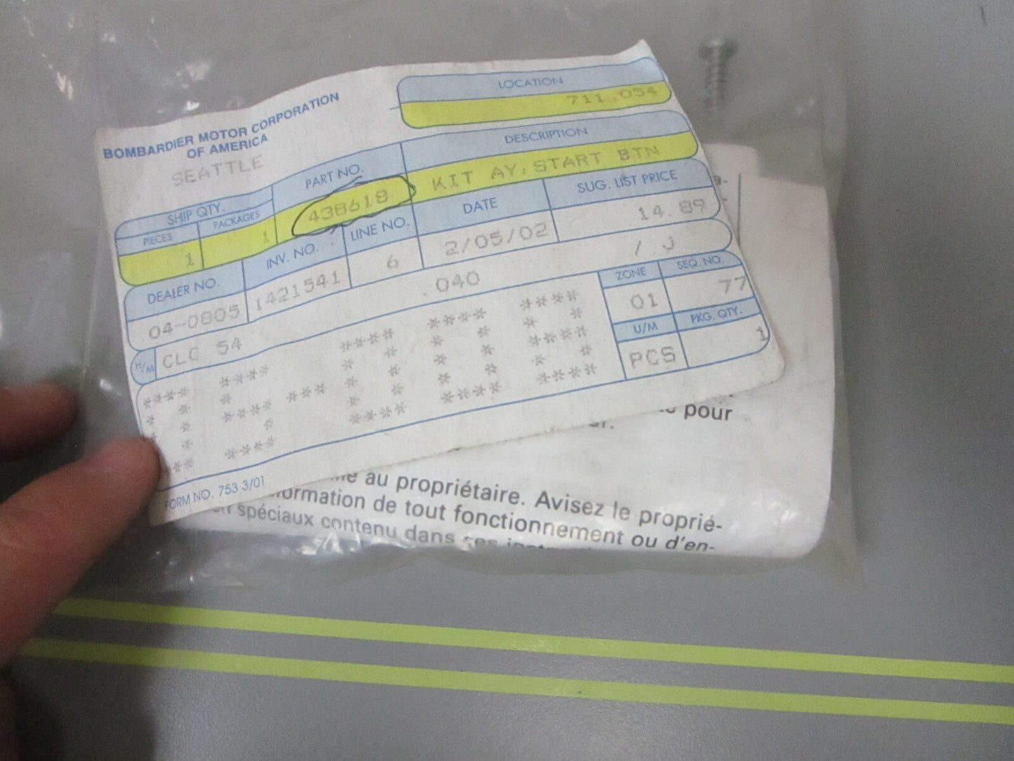 *NEW OEM* 0810 OMC Johnson Evinrude Start Button Kit 438618 0438618