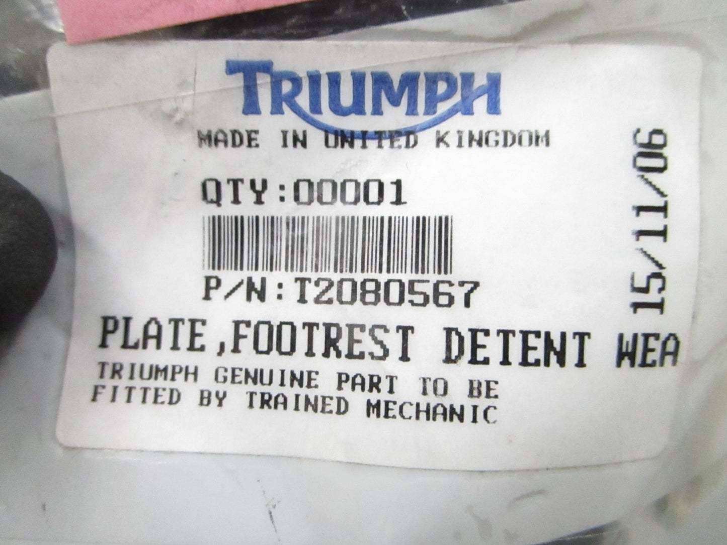 *NEW OEM* 0810 Triumph Footrest Detent Wear Plate T2080567