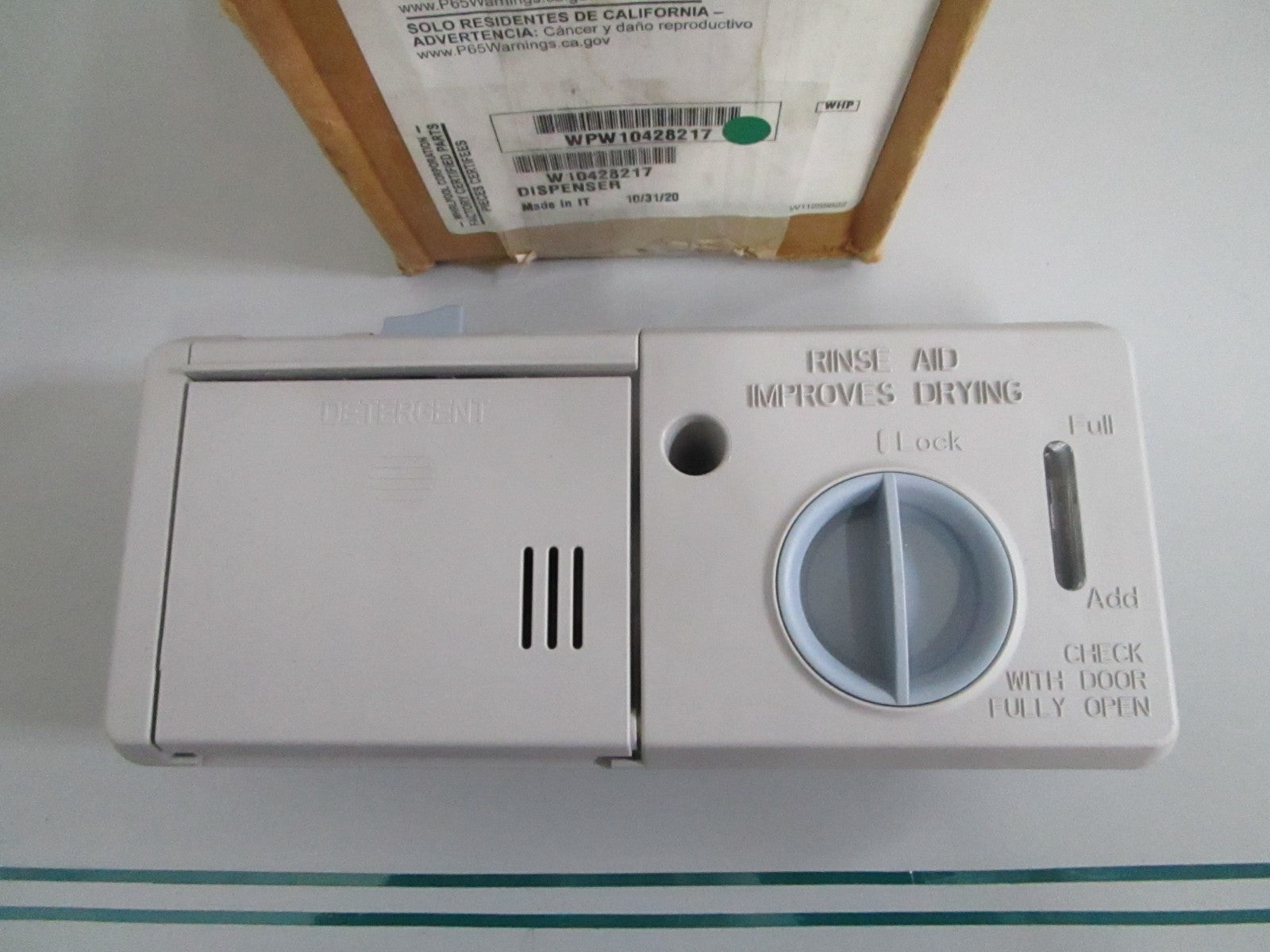 Whirlpool WPW10428217 NEW OEM Dishwasher Detergent Dispenser Assembly NOS 0820