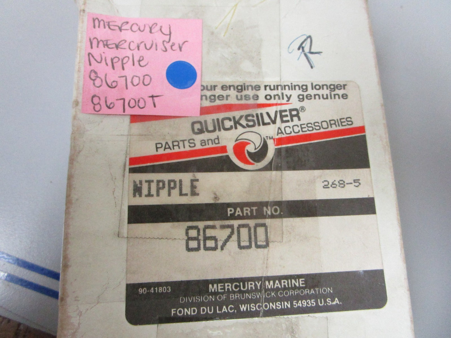 NEW OEM 86700 86700T Mercury Quicksilver Nipple 0720