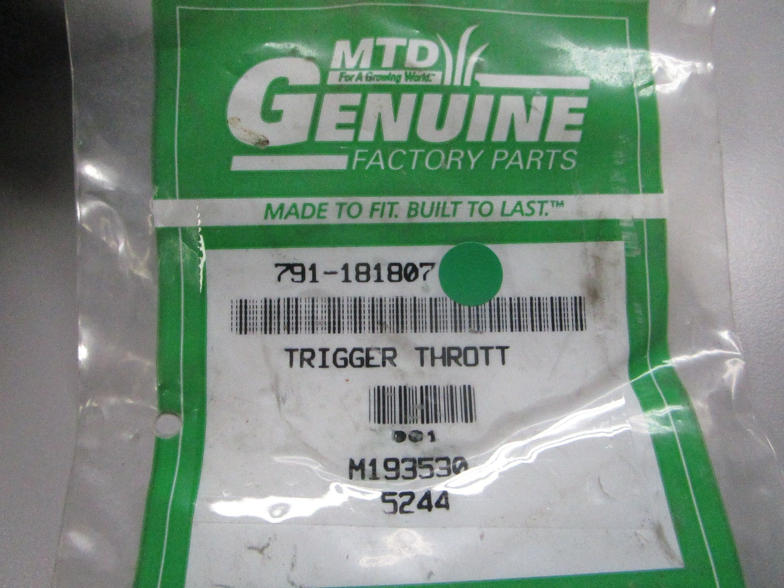NEW OEM 791-181807 MTD Throttle Trigger 0810
