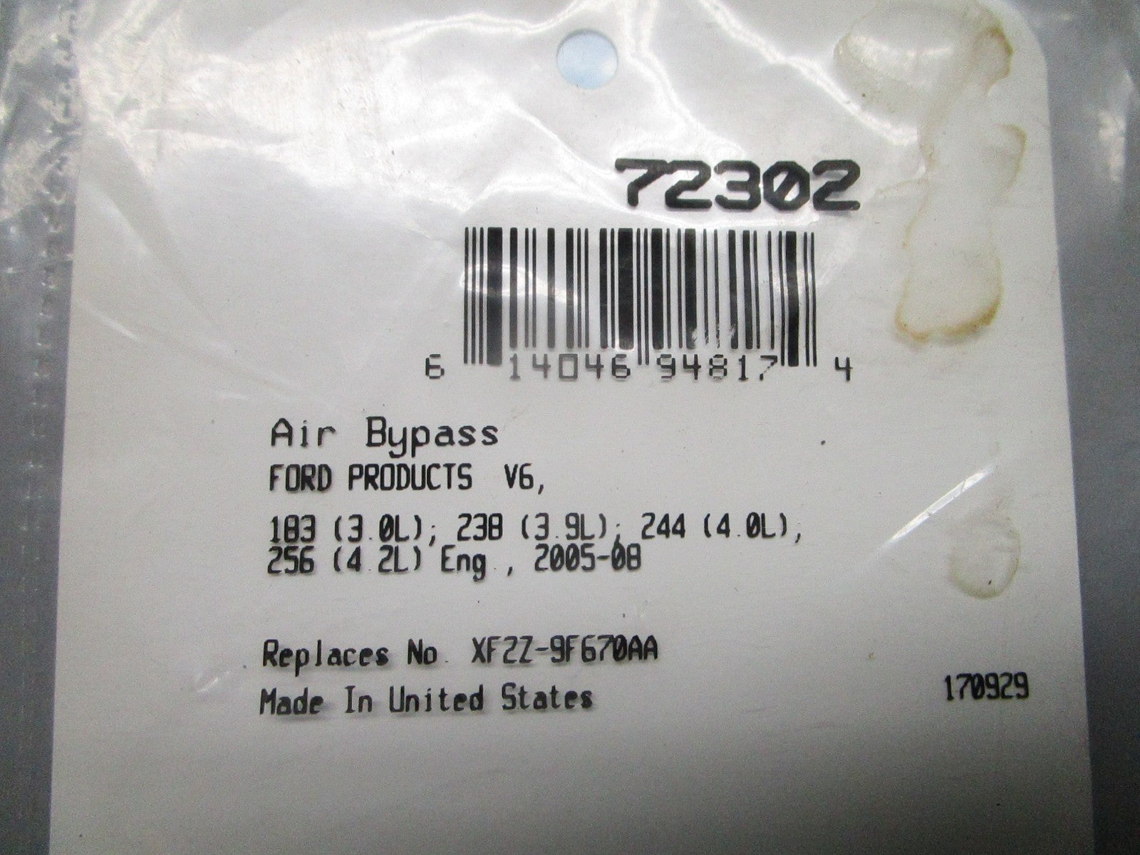 *NEW* 0810 Fel-Pro Air Bypass Gasket 72302 Replaces: XF27-9F670AA