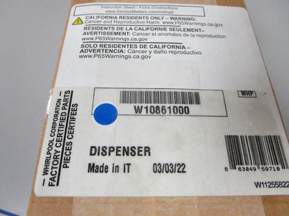 NEW OEM W10861000 Whirlpool Dishwasher Detergent Dispenser 0720