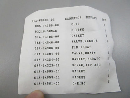 NEW OEM 61A-W0093-01-00 Yamaha Carburetor Repair Kit 0810