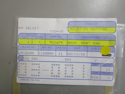 *NEW OEM* 0810 OMC Johnson Evinrude .004" Tan Shim 911679 0911679