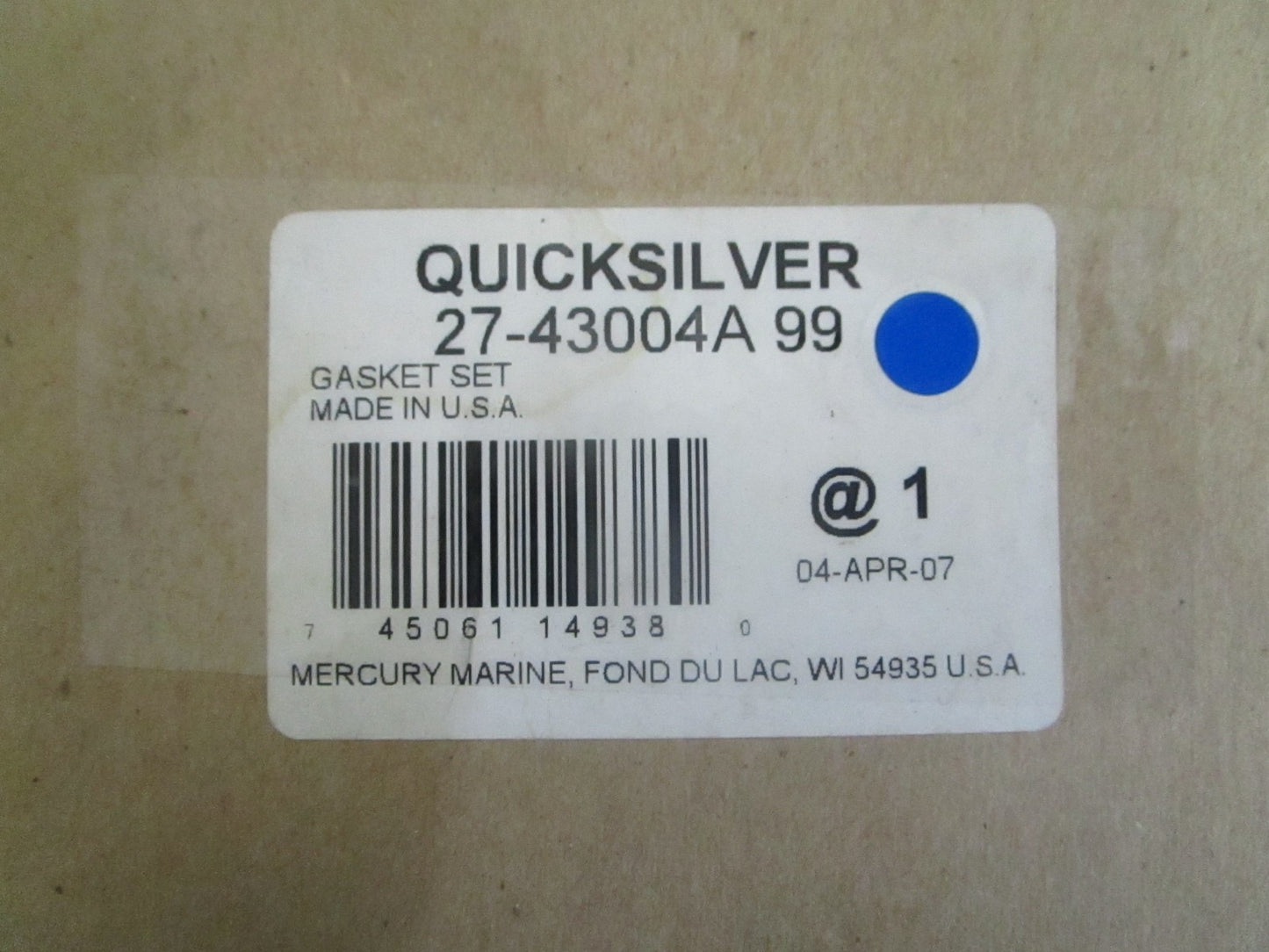 *NEW OEM* 0820 Mercury Quicksilver Gasket Set 27-43004A99
