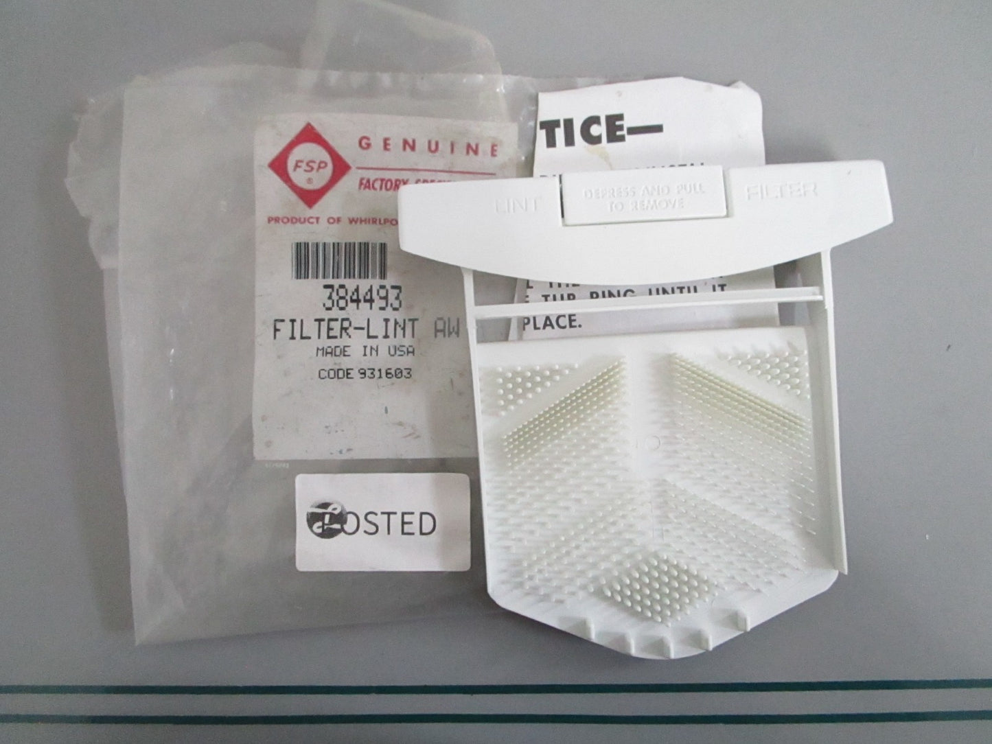 NEW OEM 384493 Whirlpool Lint Filter 0820