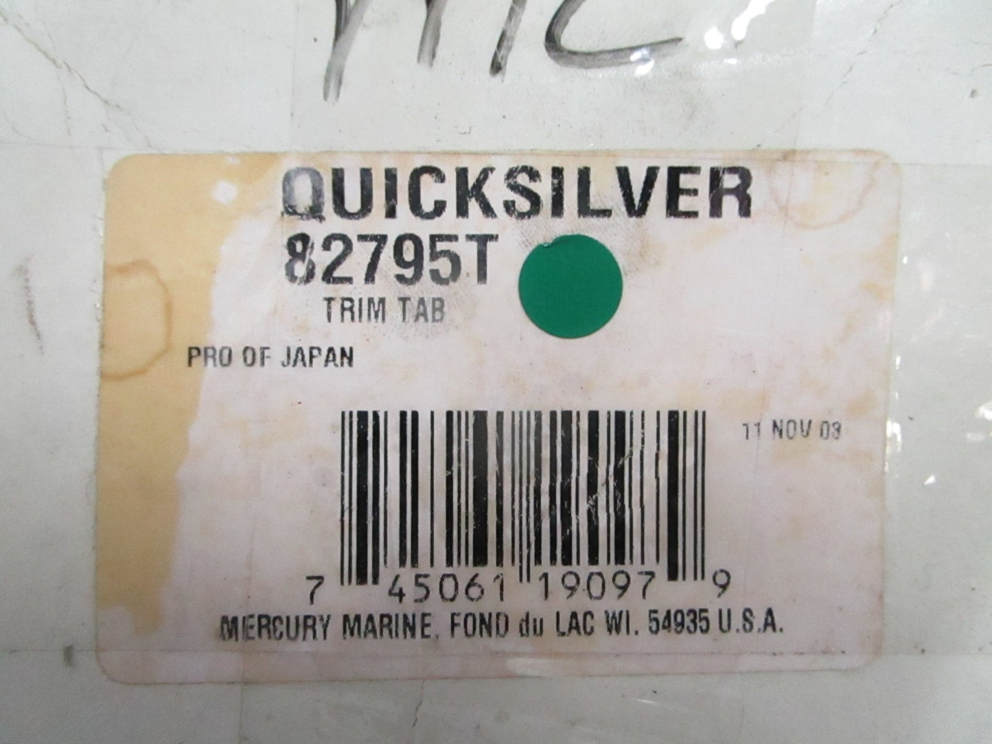 NEW OEM 82795T Mercury Quicksilver Trim Tab 0820