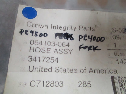 *NEW OEM* 0720 Crown PE4500 PE4000 Forklift Hose Assembly 064103-064