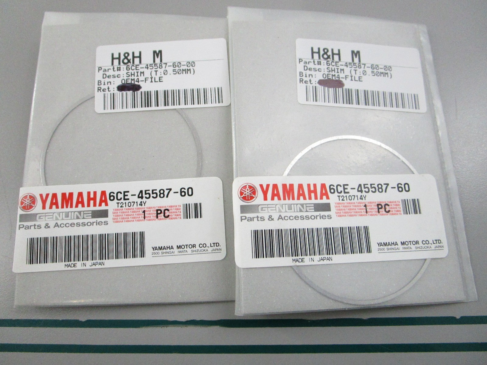 NEW OEM (LOT OF 2) 6CF-45587-60-00 Yamaha (T:0.50mm) Shim 0810