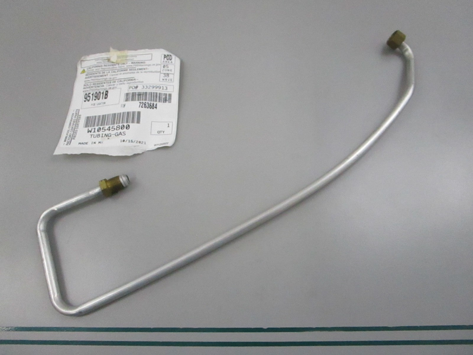 NEW OEM W10545800 Whirlpool Gas Tubing 0810