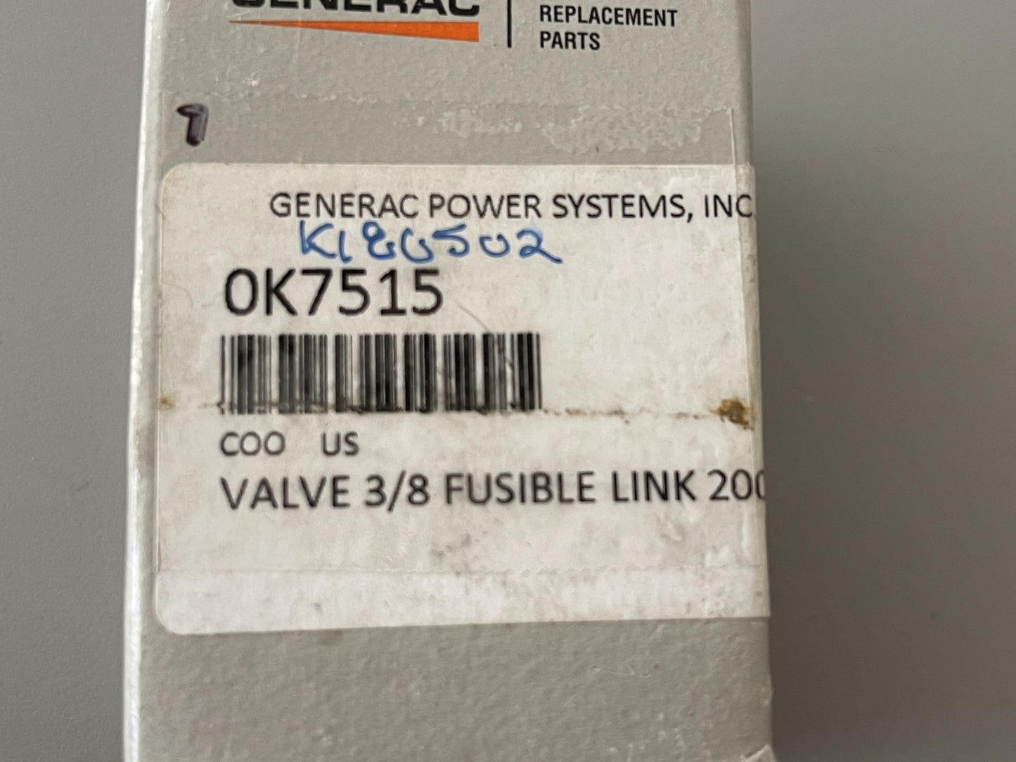 *NEW OEM* 0720 Generac 3/8 Fusible Link Valve 0K7515