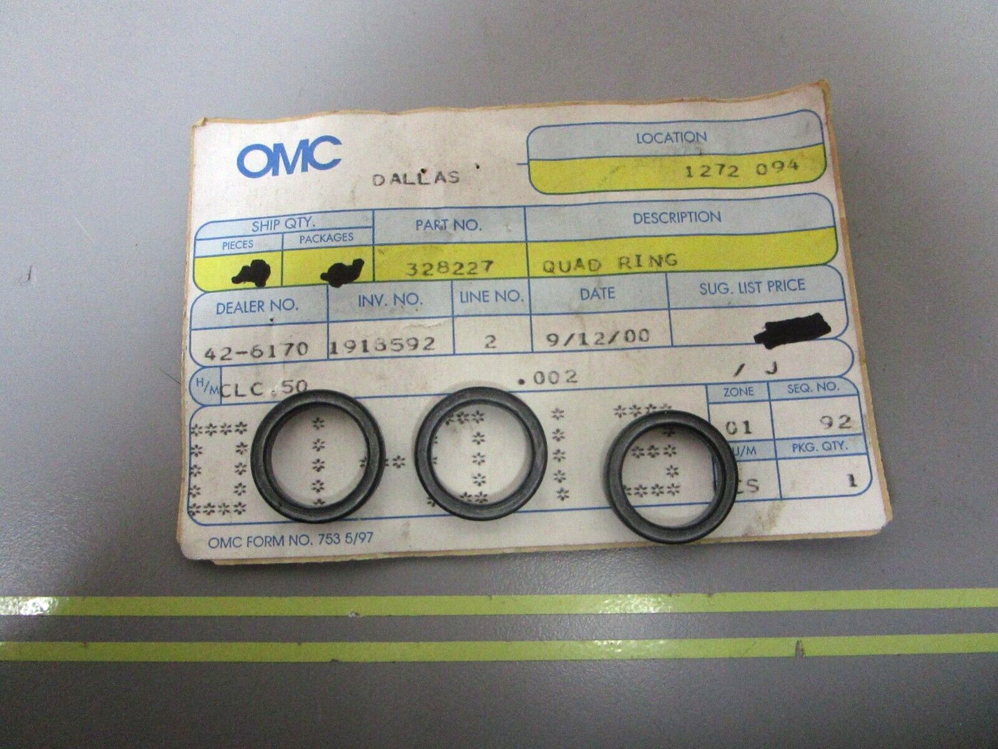 *NEW OEM* (LOT OF 3) 0810 OMC Johnson Evinrude Quad Ring 328227 0328227