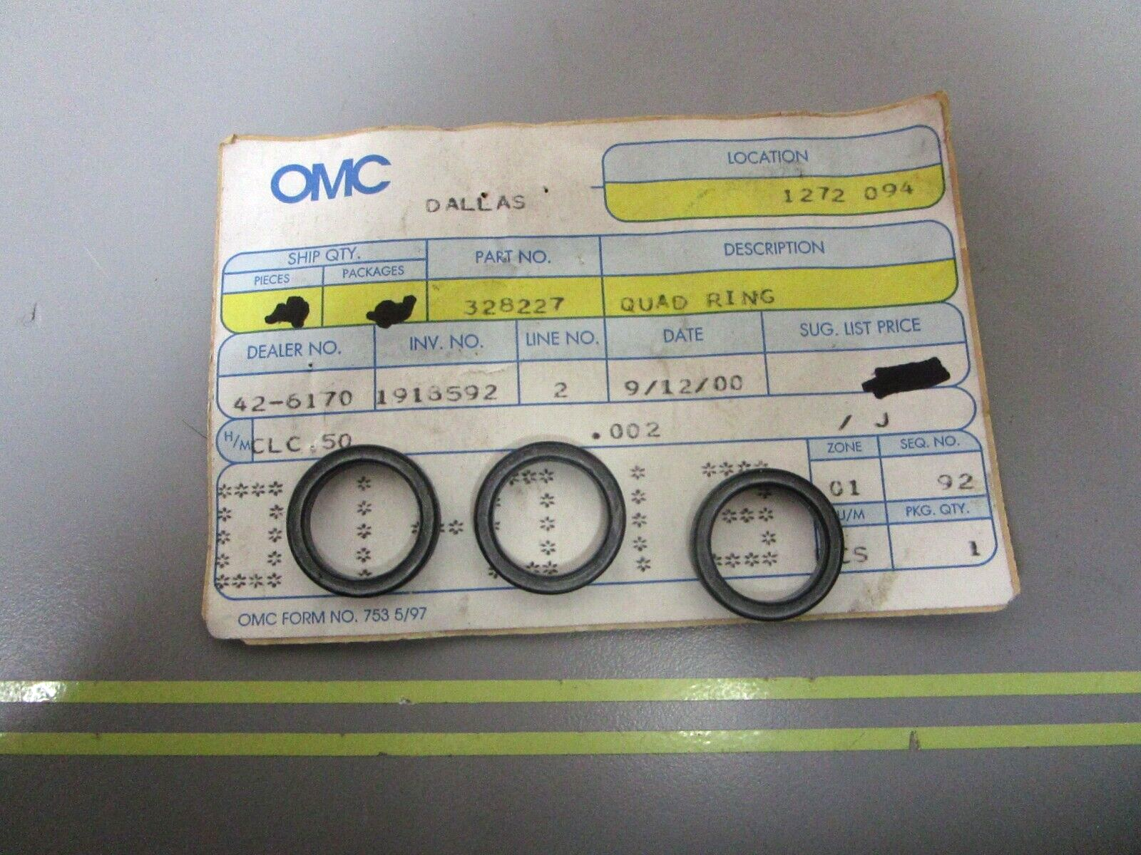 *NEW OEM* (LOT OF 3) 0810 OMC Johnson Evinrude Quad Ring 328227 0328227