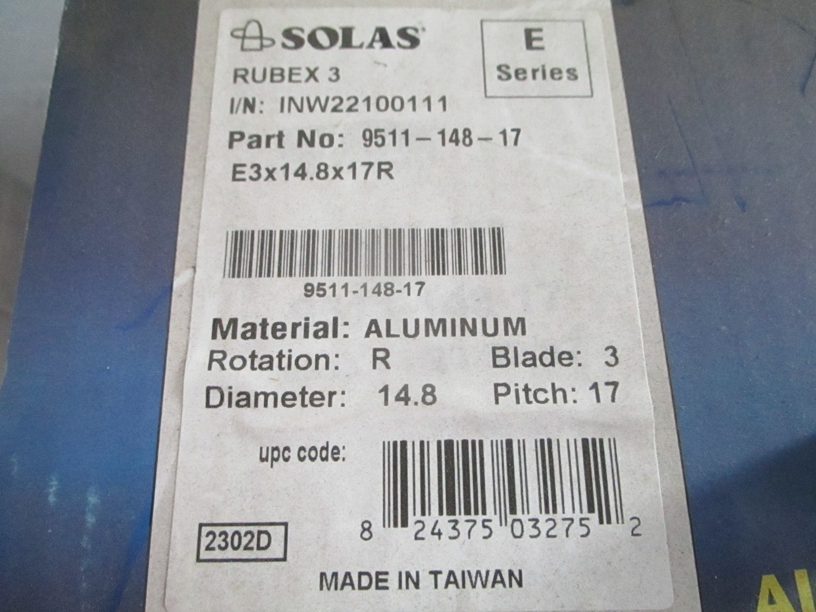 NEW OEM 9511-148-17 Solas E-Series 14.8 × 17 Rubex 3 Propeller 0820