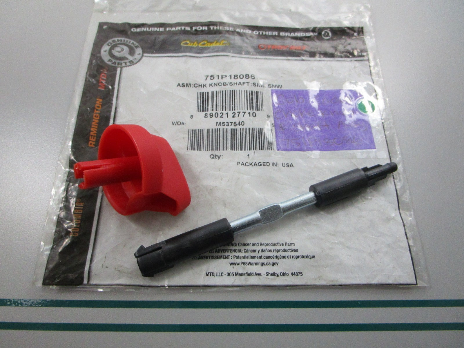 NEW OEM 751P18086 Cub Cadet Choke Knob & Shaft Assembly 0810