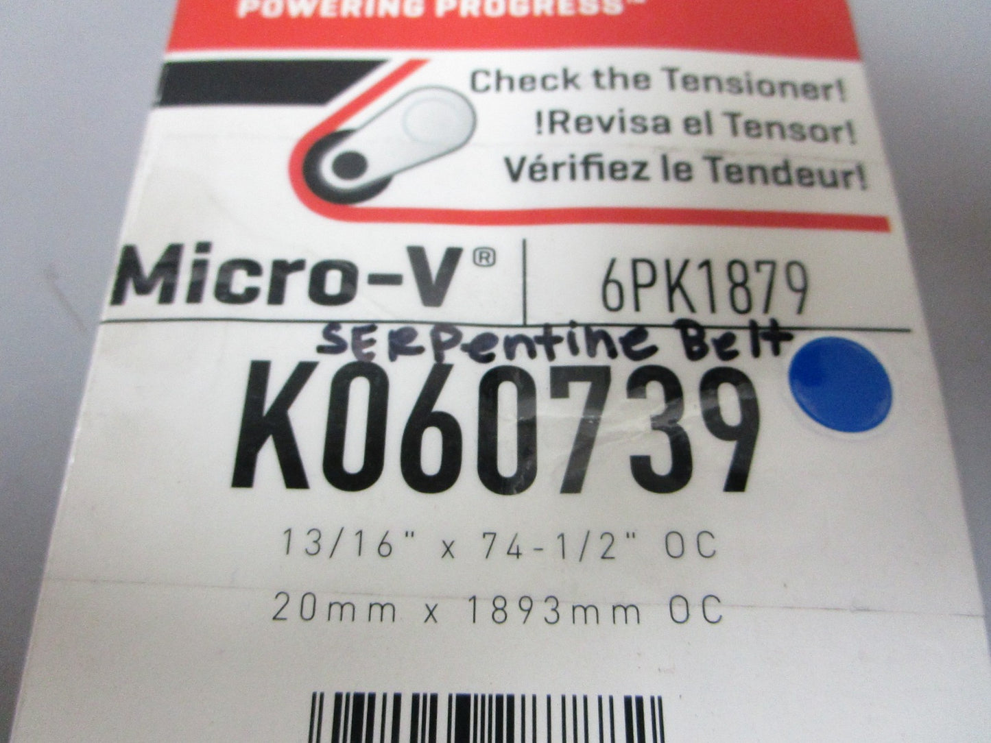 NEW K060739 Gates Micro-V 13/16" x 74 ½" Serpentine Belt 0720