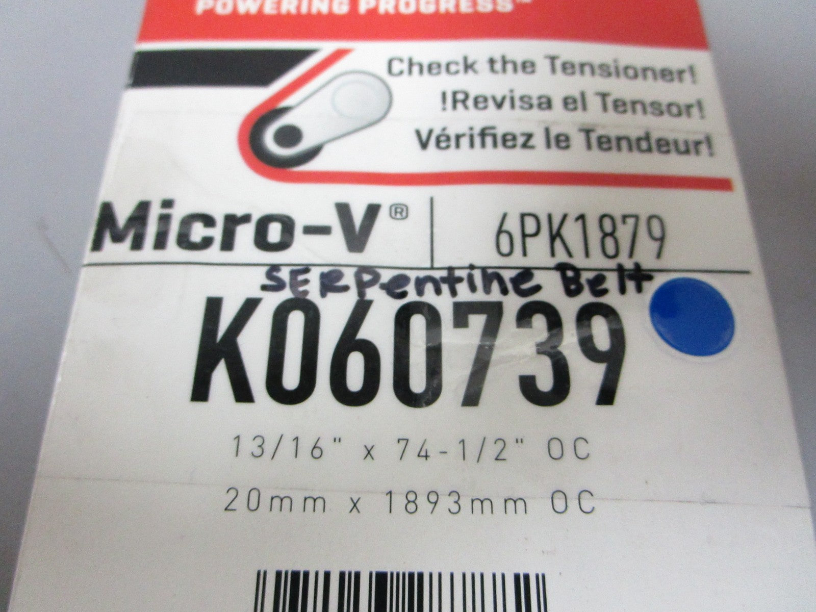 NEW K060739 Gates Micro-V 13/16" x 74 ½" Serpentine Belt 0720