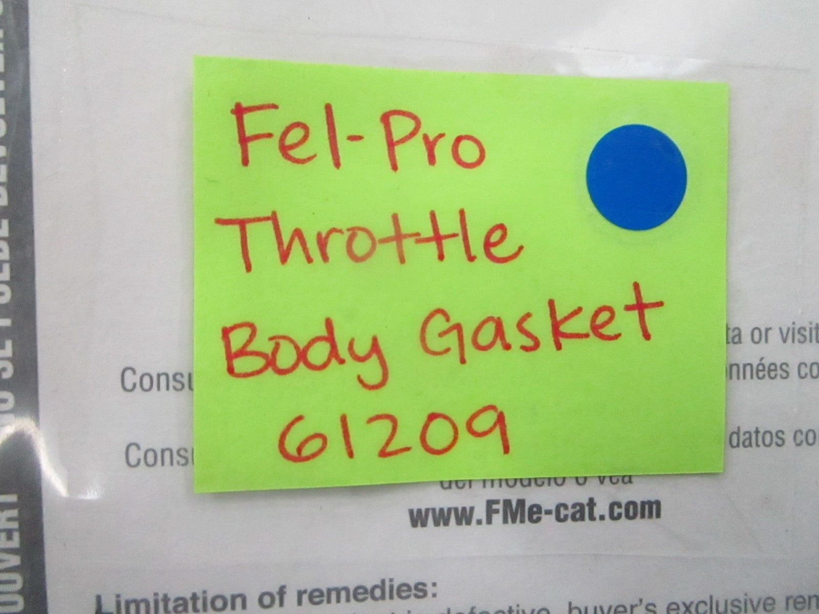 *NEW* 0810 Fel-Pro Throttle Body Gasket 61209