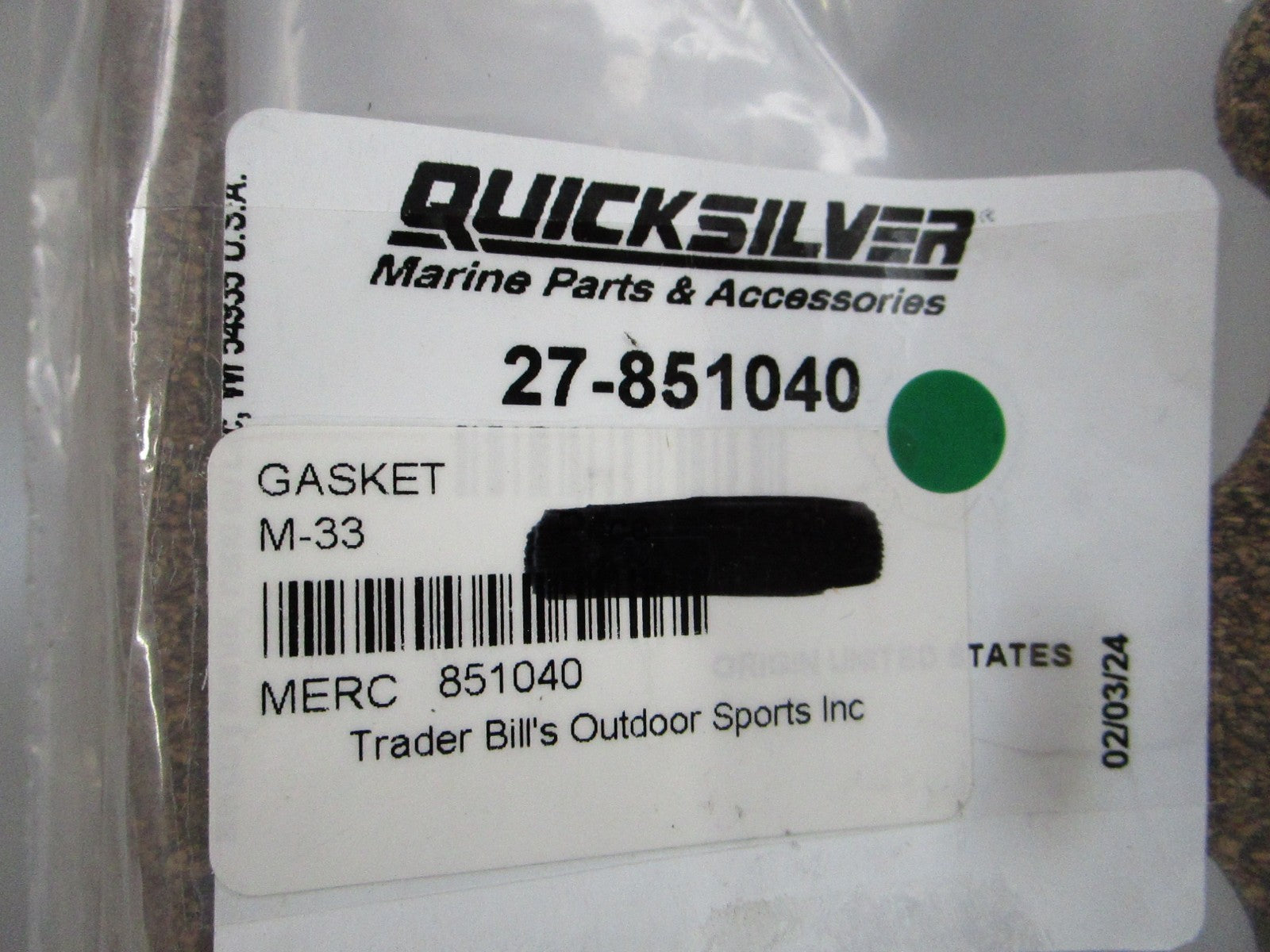 NEW OEM 27-851040 Mercury Quicksilver Gasket 0810