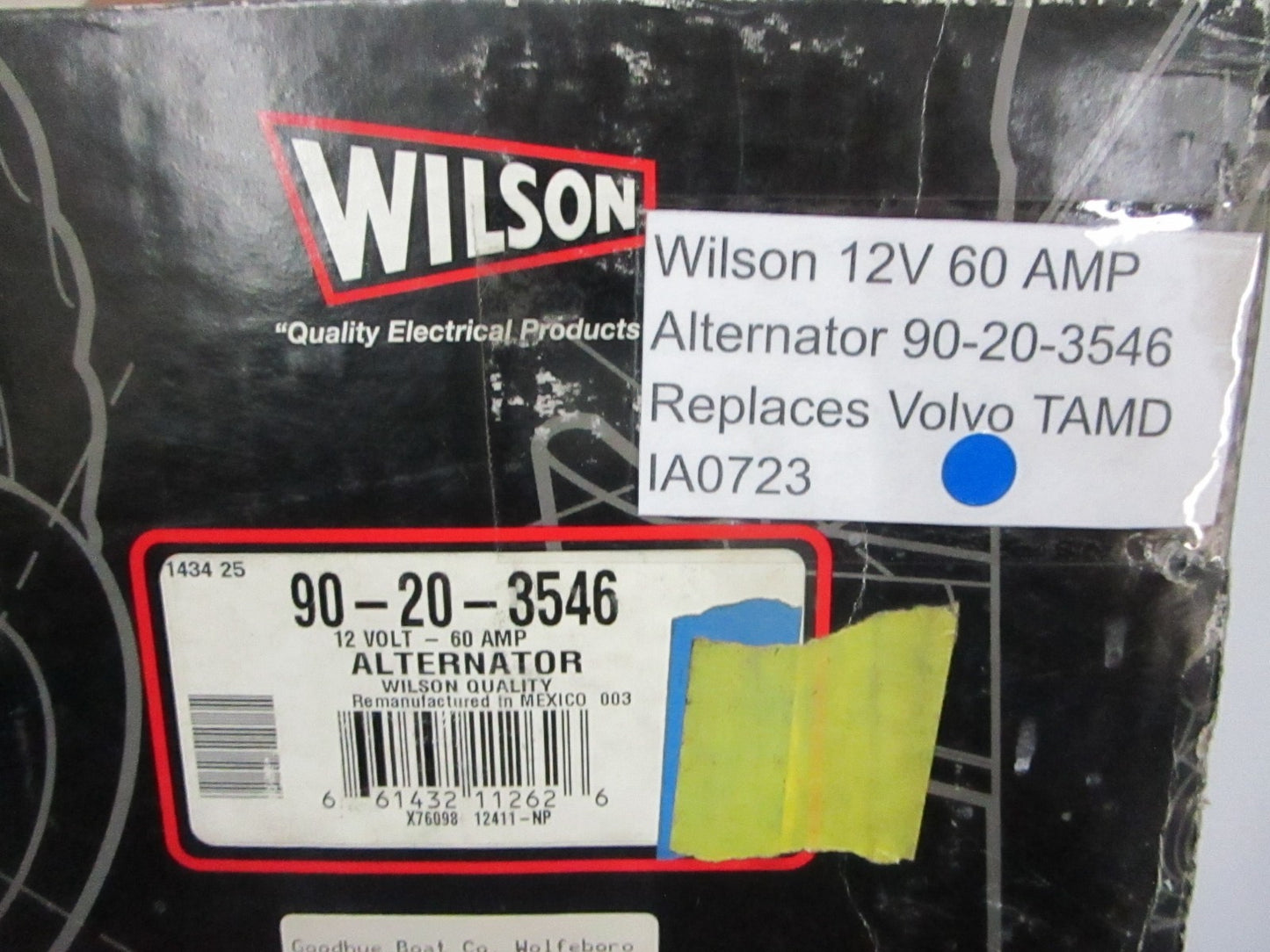 *NEW* 0720 Wilson 12V 60AMP Alternator 90-20-3546 Replaces: Volvo TAMD IA0723
