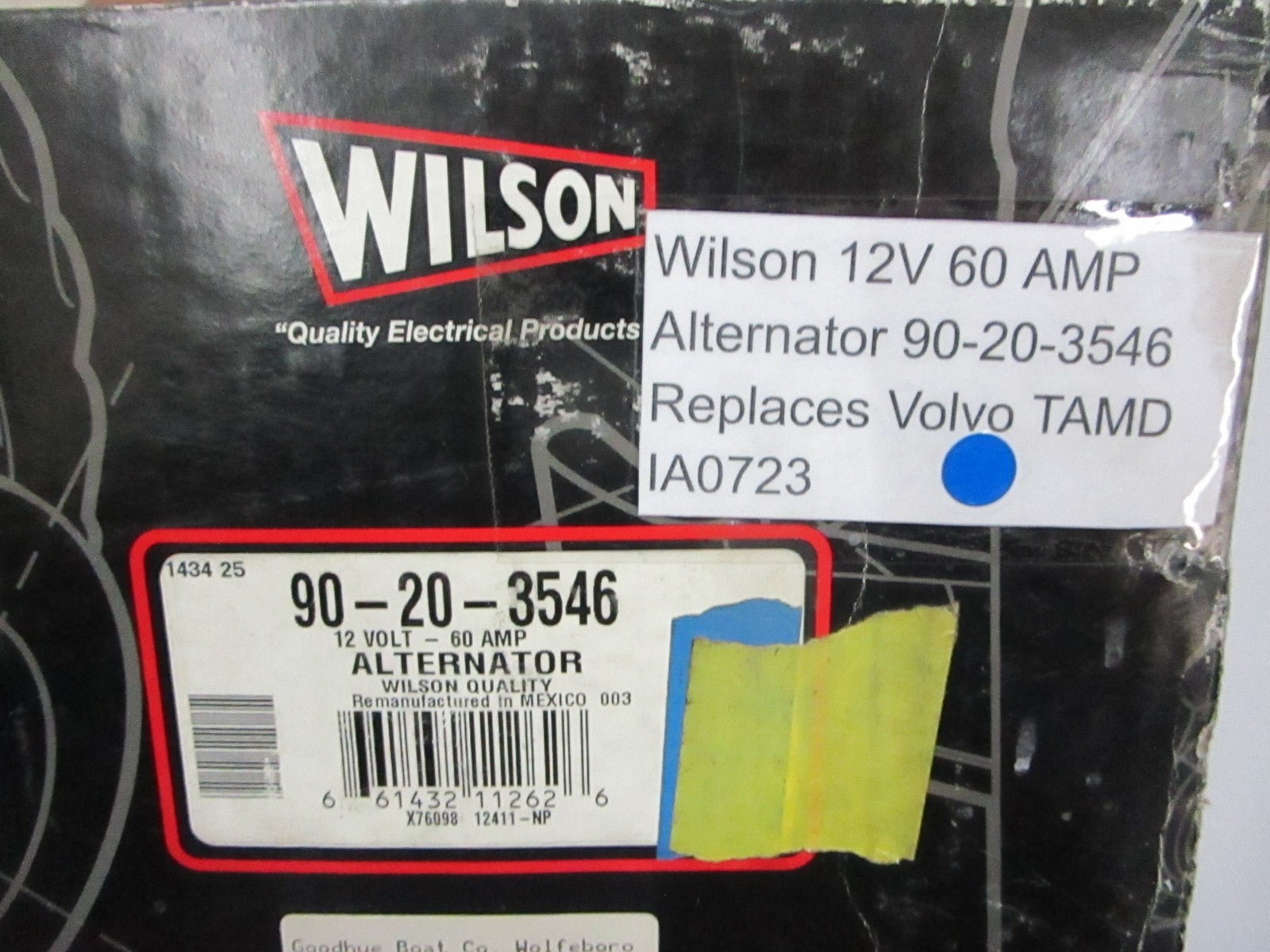 *NEW* 0720 Wilson 12V 60AMP Alternator 90-20-3546 Replaces: Volvo TAMD IA0723