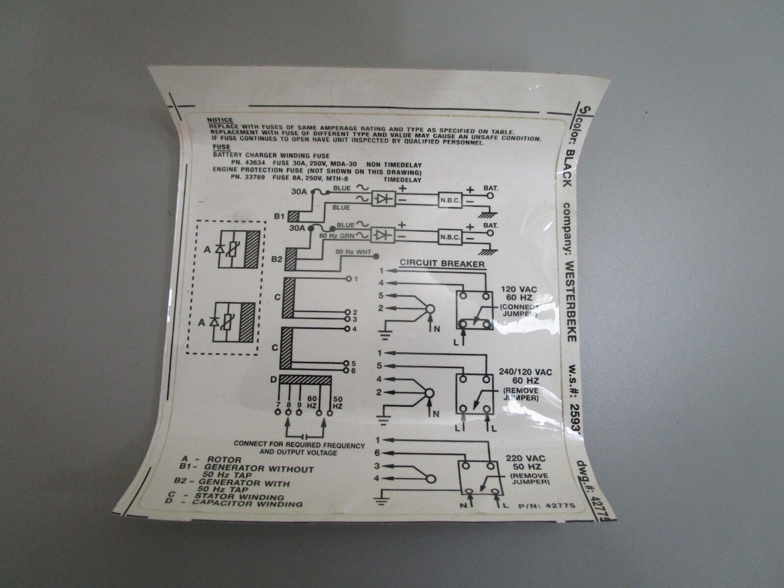 *NEW* 0820 Westerbeke Charger Kit 43641