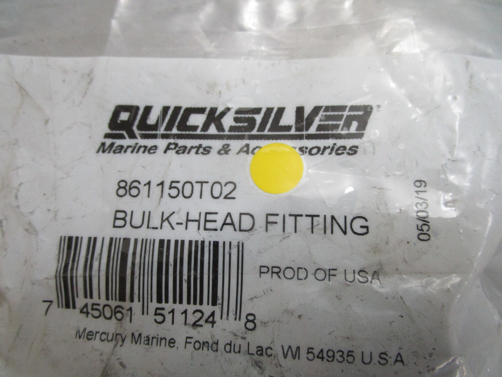 *NEW OEM* 0810 Mercury Quicksilver Bulk Head Fitting 861150T02