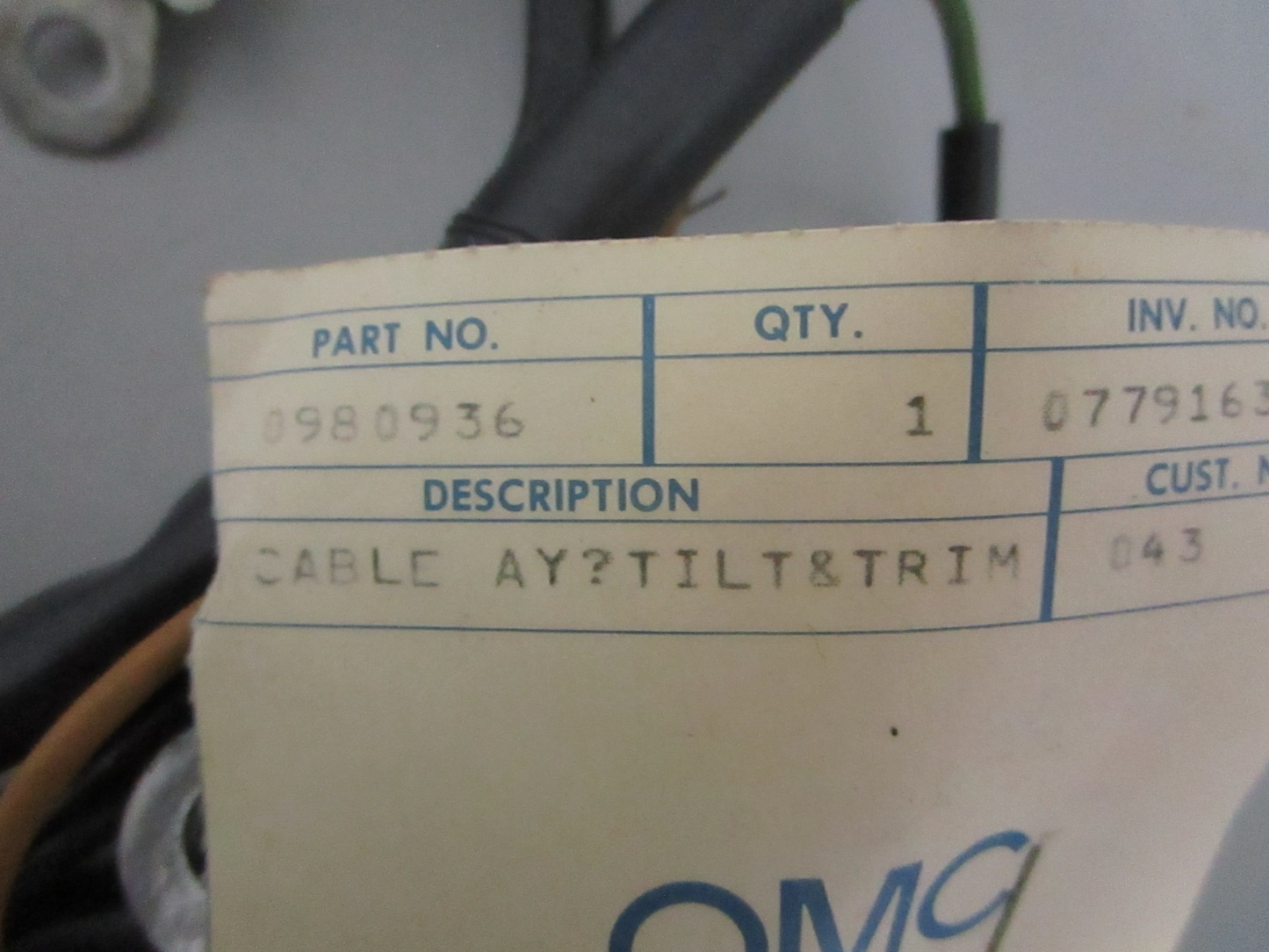NEW OEM 980936 0980936 OMC Johnson Evinrude Cable Assy 0820