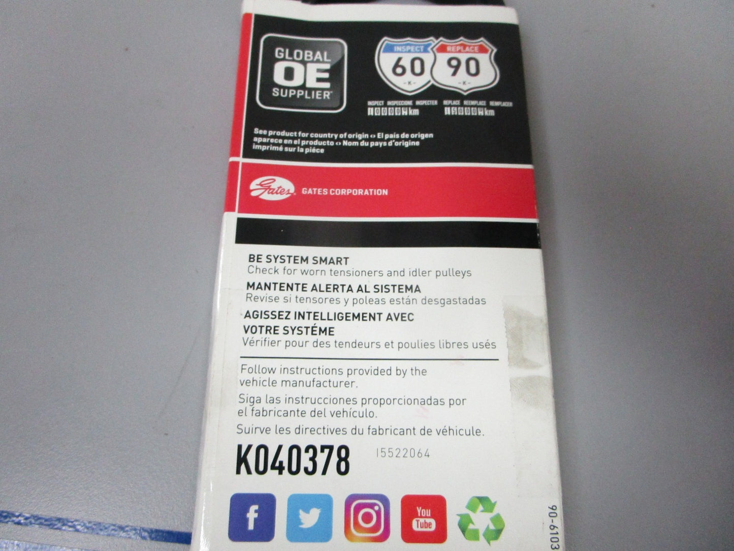 NEW K040378 Gates Micro-V 9/16" x 38 ½" Serpentine Belt 0720