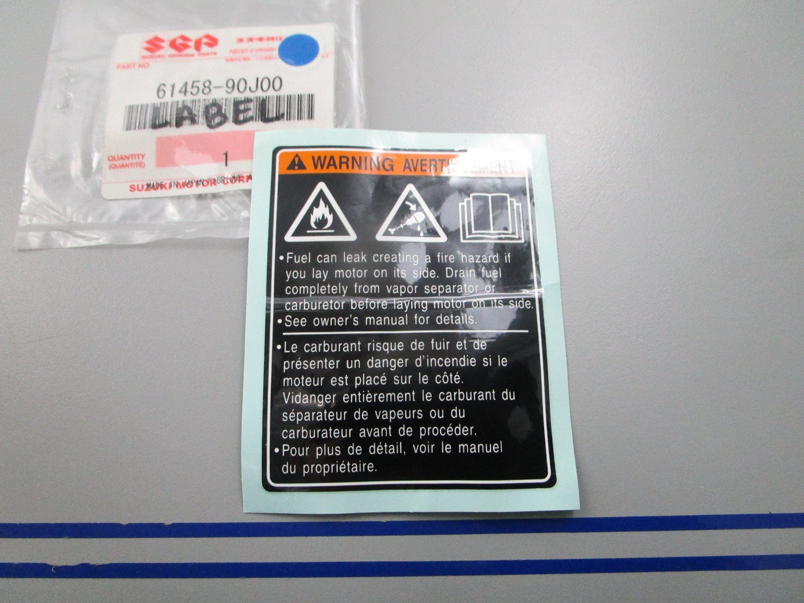 NEW OEM Suzuki 61458-90J00 Label 0810
