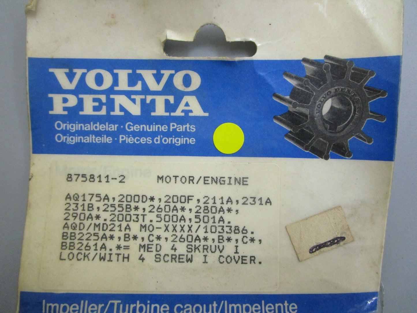 *NEW OEM* 0820 Volvo Penta Impeller 875811