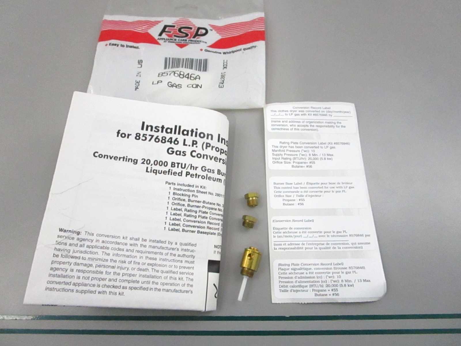 NEW OEM 8576846A Whirlpool LP Gas Conversion Kit 0810