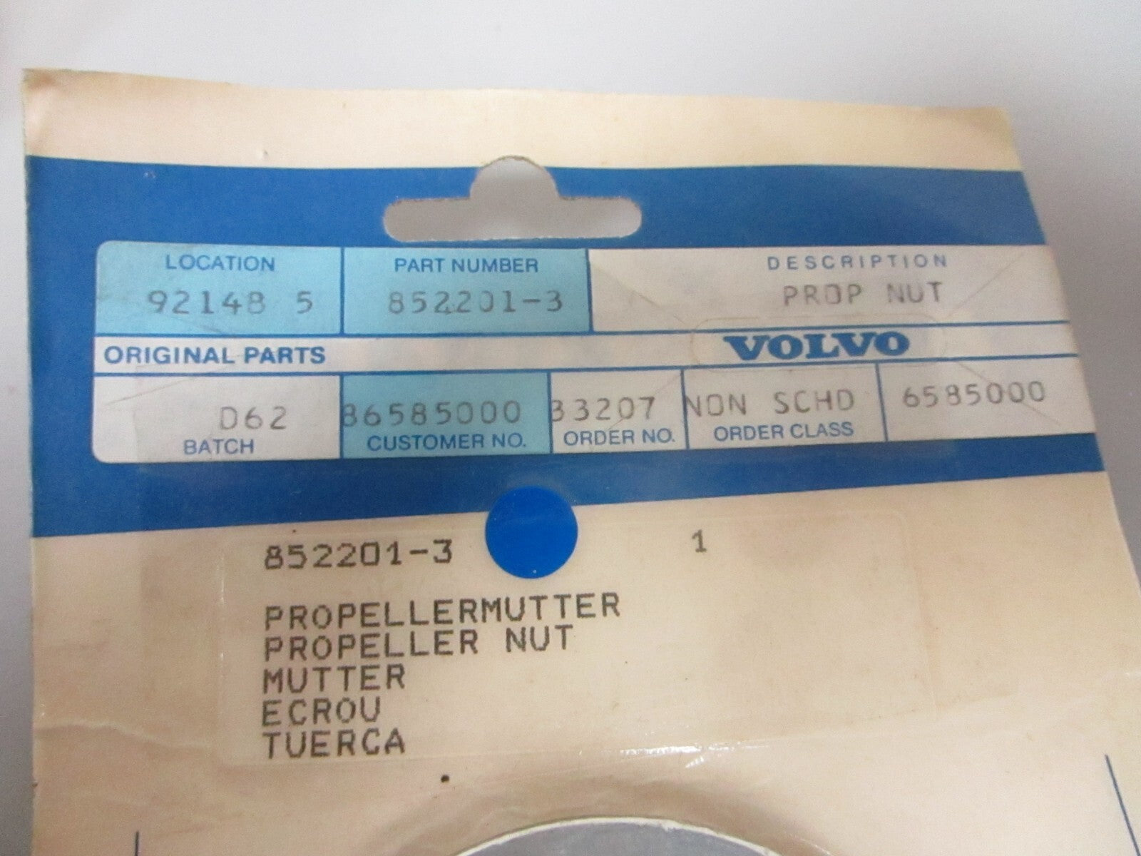 *NEW OEM* 0720 Volvo Penta Propeller Nut 852201-3