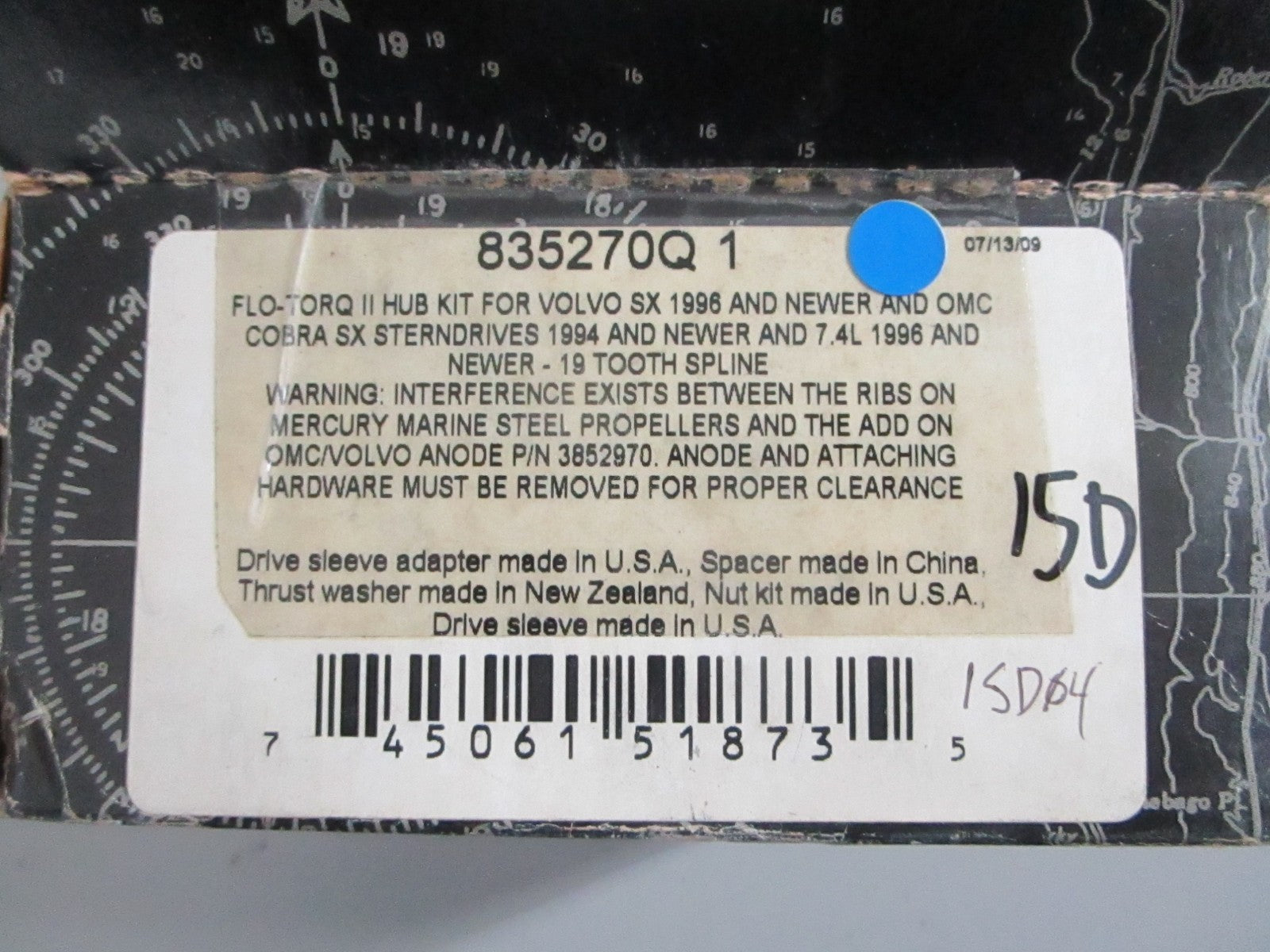 NEW OEM 835270Q1 Mercury Quicksilver Flo-Torq II Hub Kit For: 1995 Volvo SX 0820