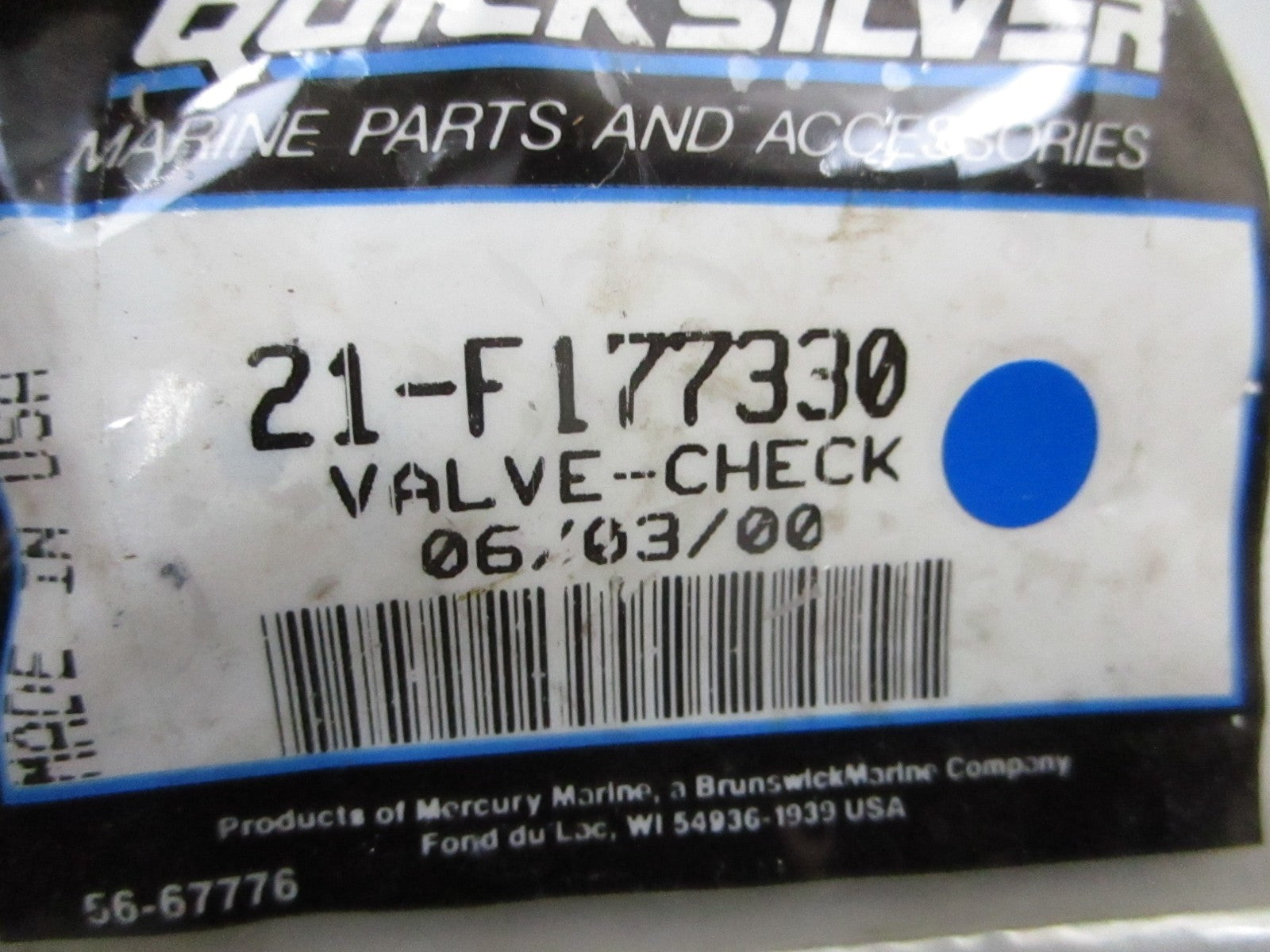 *NEW OEM* 0810 Mercury Quicksilver Check Valve 21-F177330
