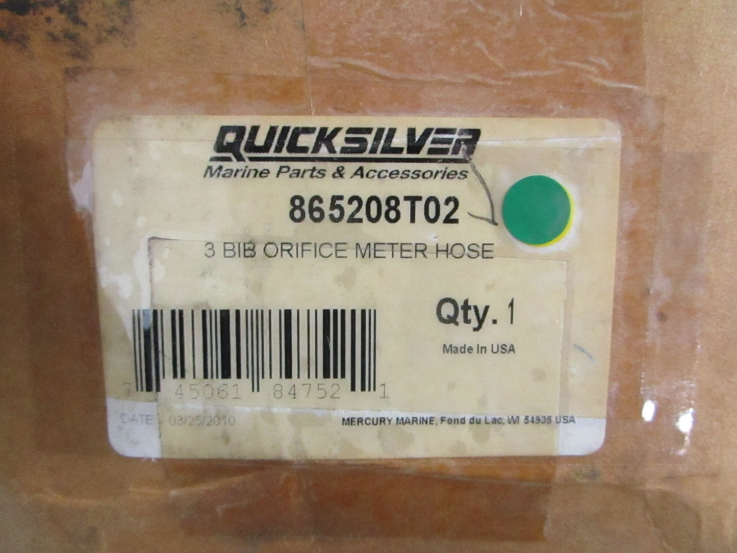 NEW OEM 865208T02 Mercury Quicksilver 3 Bib Orifice Meter Hose 0820