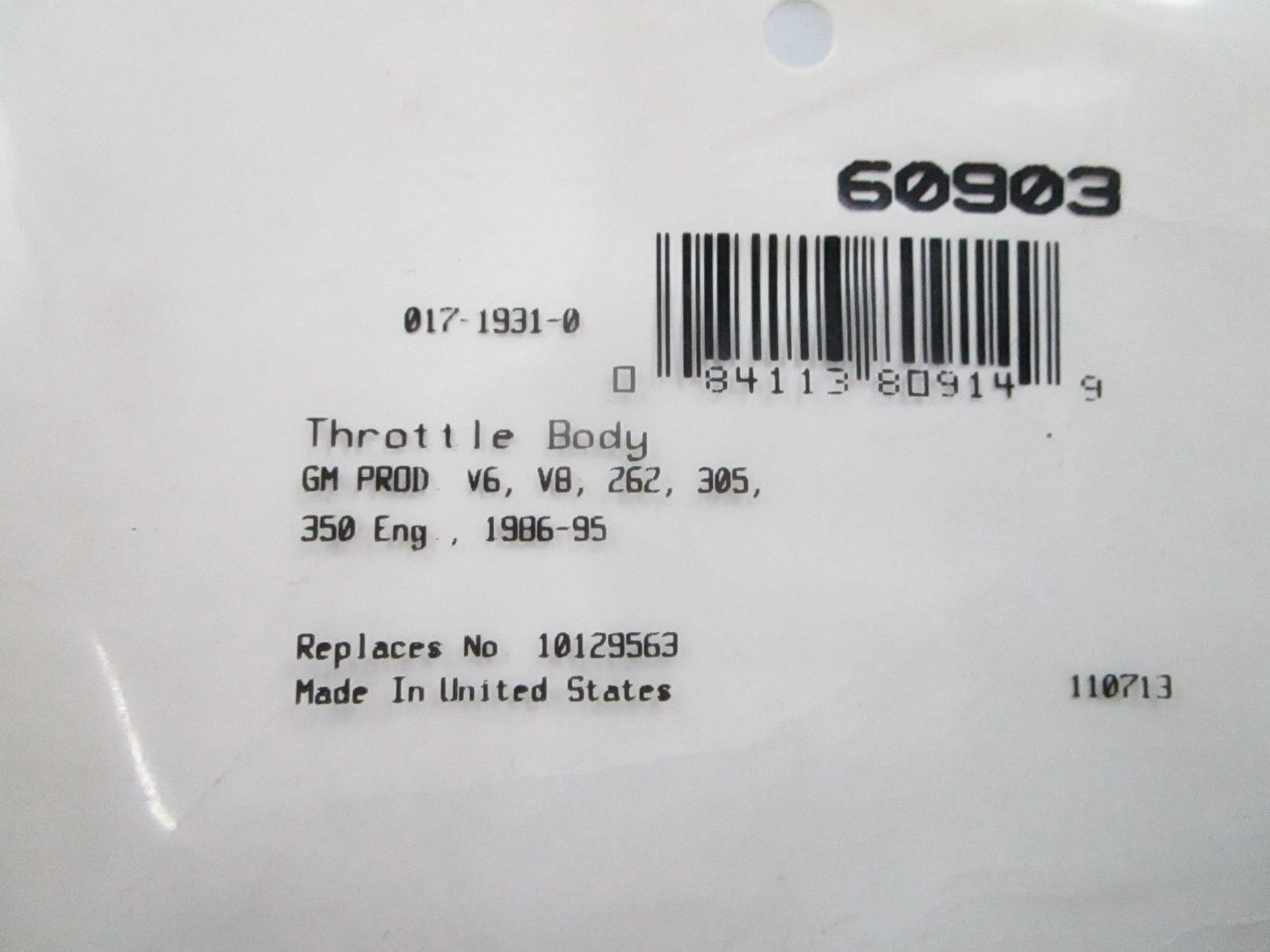 *NEW* 0810 Fel-Pro Throttle Body Gasket 60903
