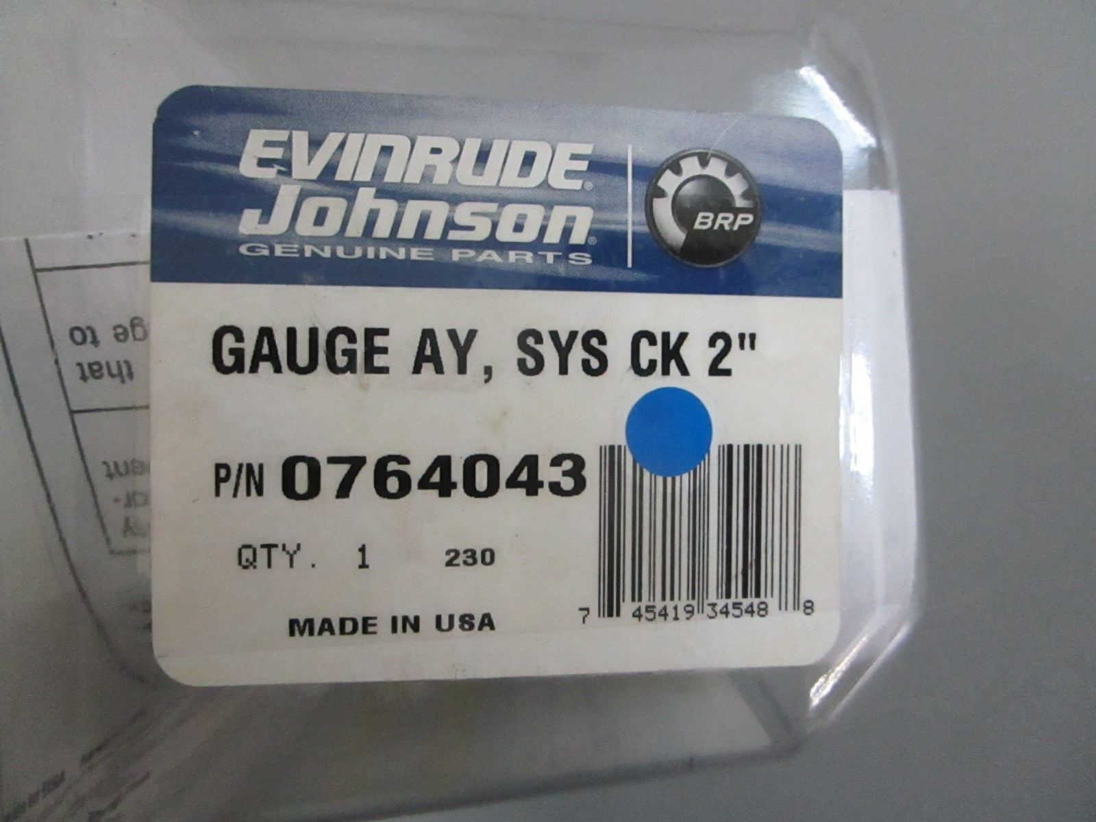 *NEW OEM* 0820 OMC Johnson Evinrude 2" System Check Zephyr Gauge Asy 764043