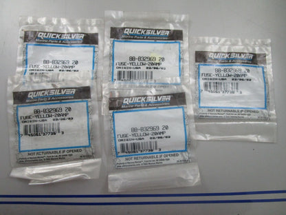 *NEW OEM* (LOT OF 5) 0770 Mercury Quicksilver 20 AMP Yellow Fuse 88-83296920