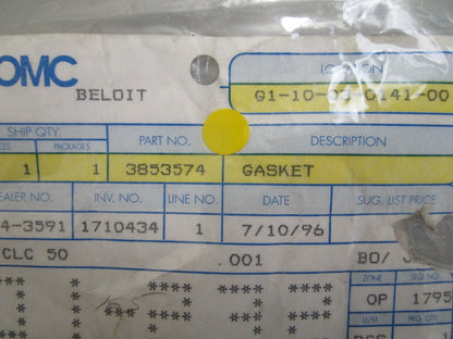 *NEW OEM* 0820 OMC Johnson Evinrude Gasket 3853574