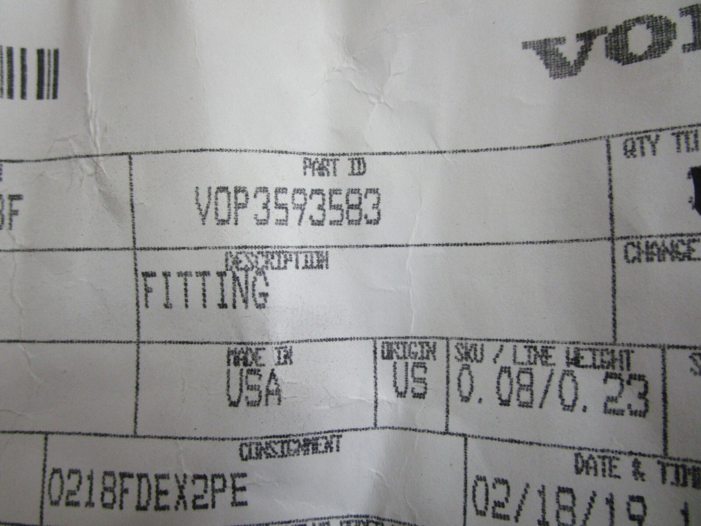 *NEW OEM* 0820 Volvo Penta Fitting 3593583