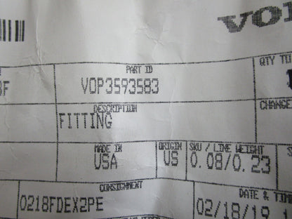 *NEW OEM* 0820 Volvo Penta Fitting 3593583
