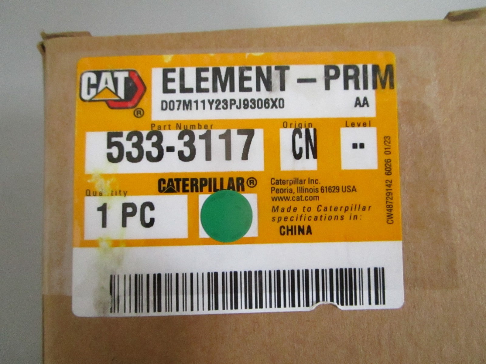 CAT NEW OEM Air Filter Element 533-3117 Mini Excavator NOS Genuine Part 0820