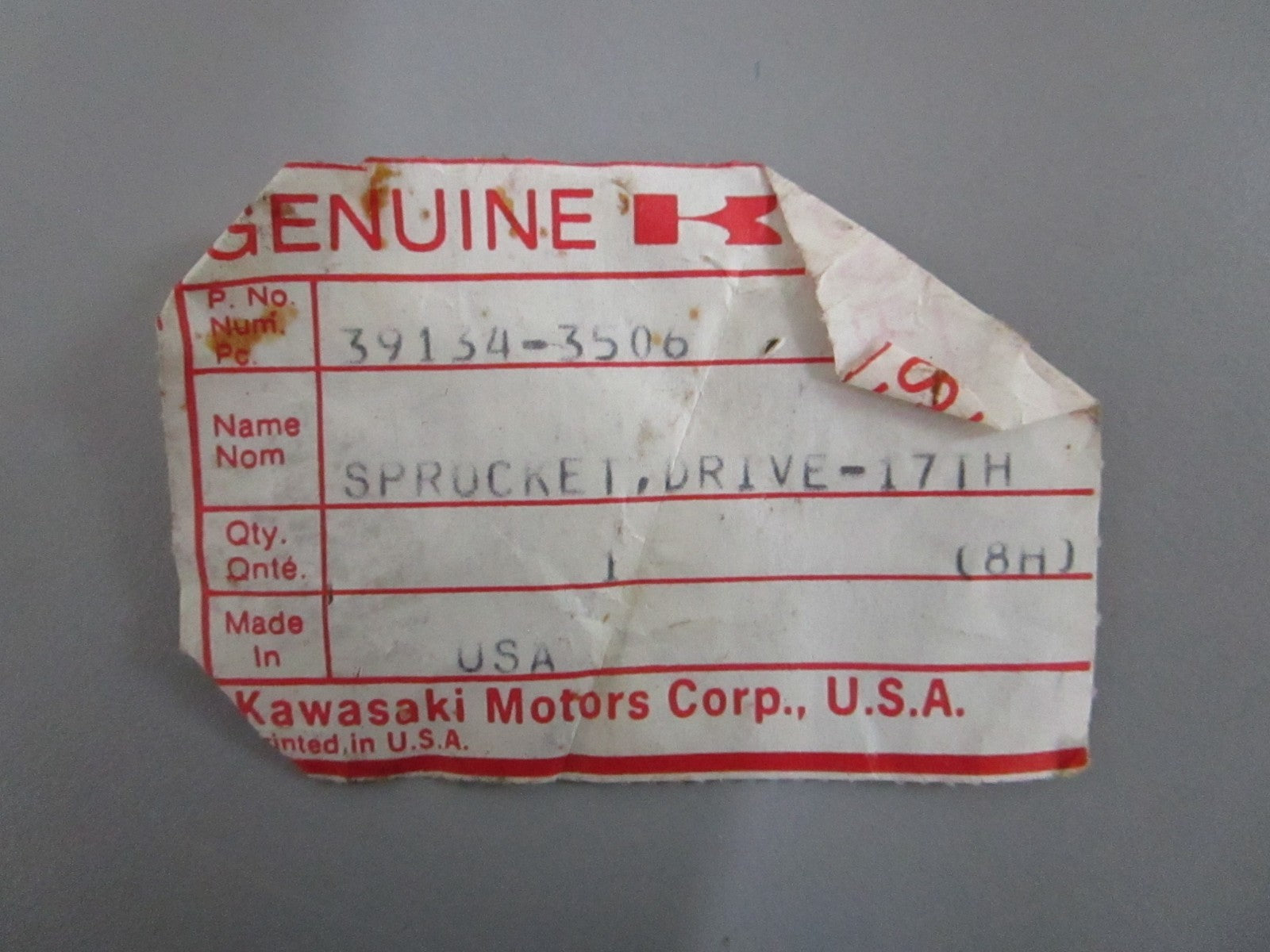 Kawasaki NEW OEM Drive Sprocket 39134-3506 Motorcycle NOS Genuine Part 0820