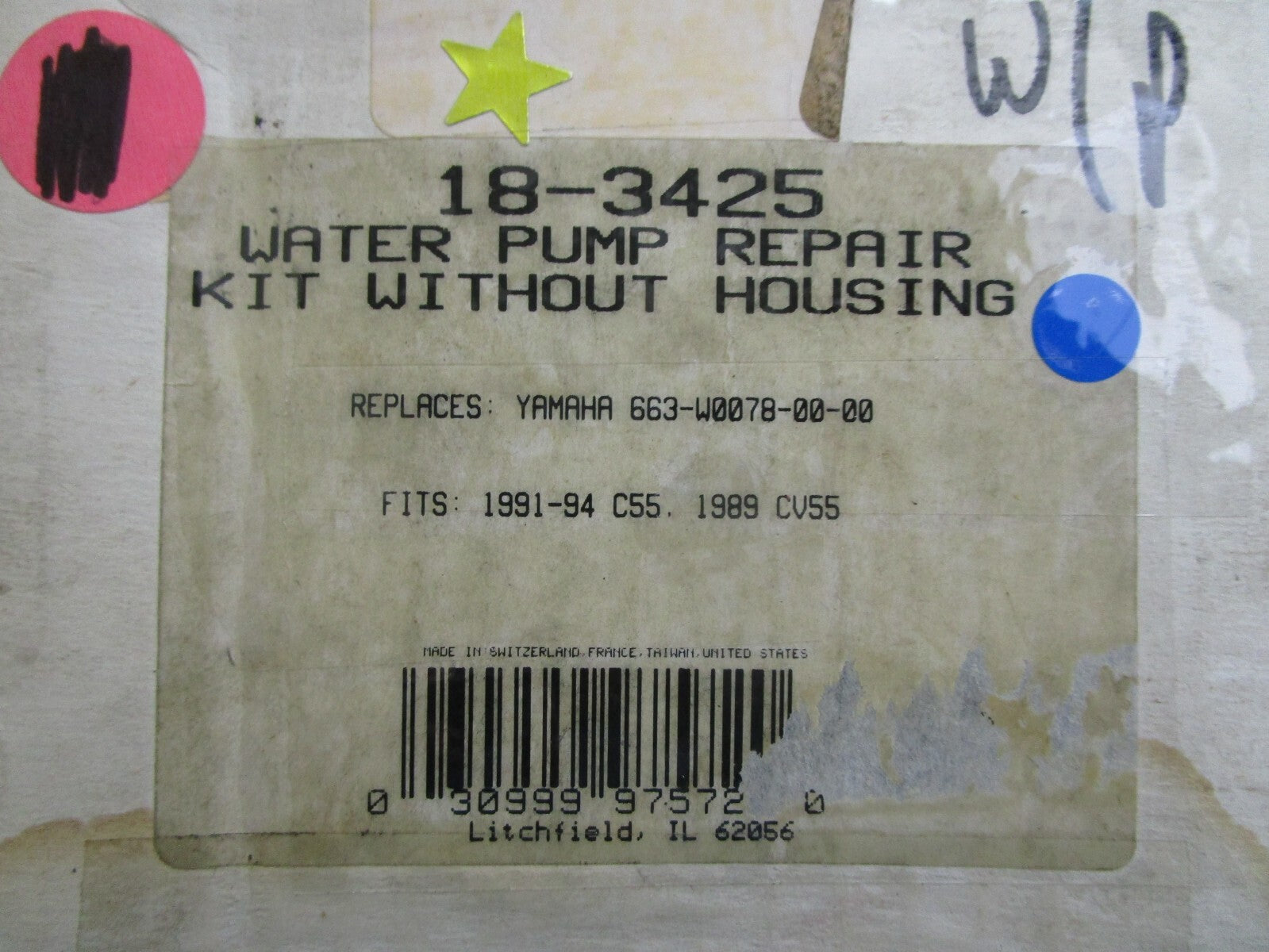*NEW* 0820 Sierra Water Pump Repair Kit w/o Housing 18-3425 Rep: 663-W0078-00-00
