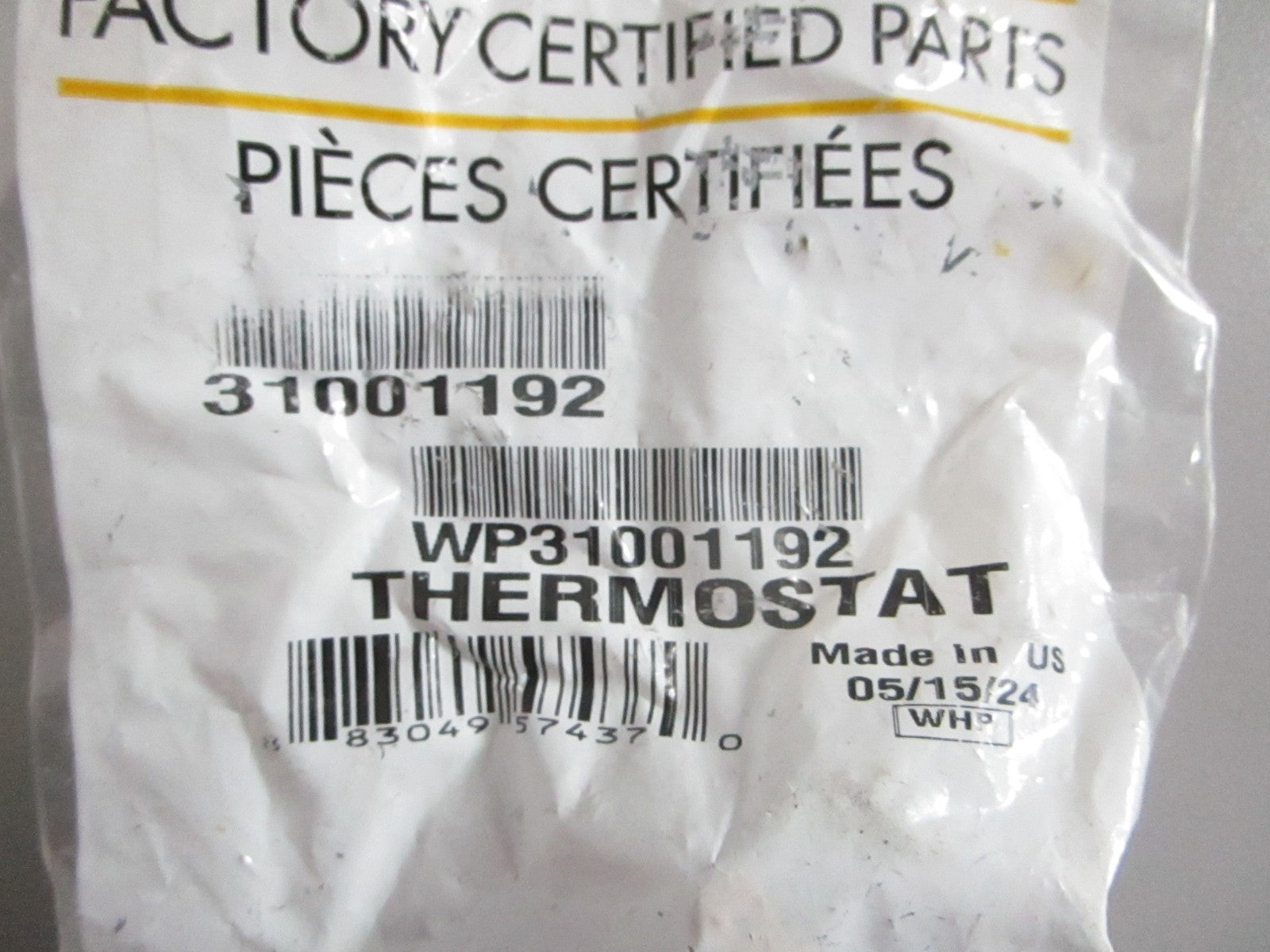 NEW OEM WP31001192 31001192 Whirlpool Thermostat 0820
