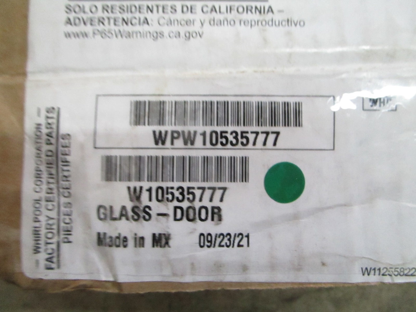 Whirlpool NEW OEM Range Oven Door Outer Glass Panel WPW10535777 Black NOS 0820