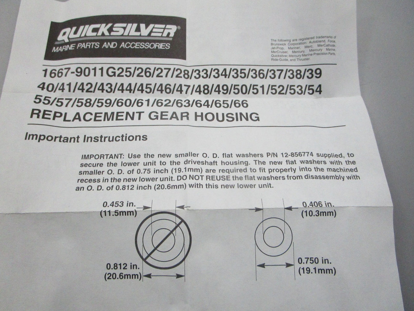 NEW OEM 56-68656A 5 Mercury Quicksilver Washer Parts Kit 0810